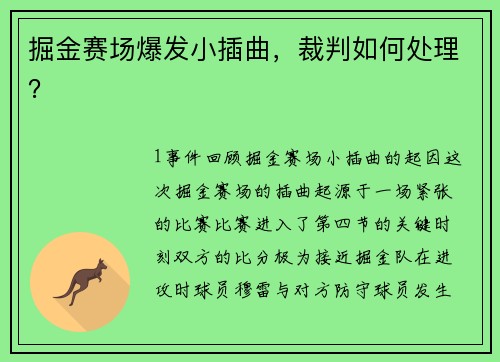 掘金赛场爆发小插曲，裁判如何处理？